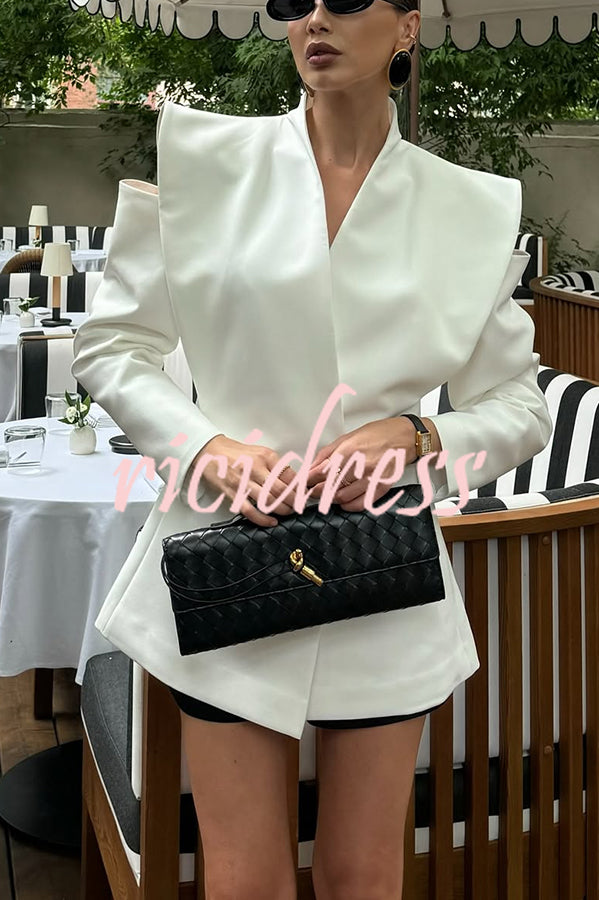 Fashionable Pioneer Stand V-neck Split Sleeve Loose Blazer