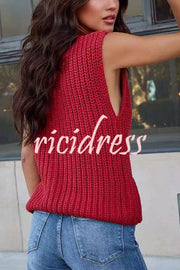 Solid Color Sleeveless Button Pocket Knit Vest