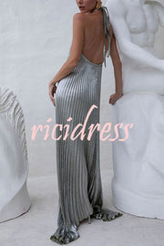Elegant and Gorgeous Shimmer Fabric Halter A-line Maxi Dress