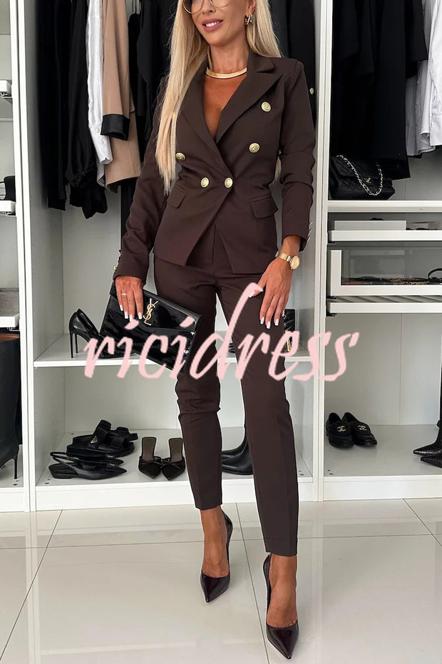 Feeling of Confidence Metal Button Long Sleeve Lapel Blazer