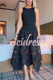 Atlas Asymmetric Ribbed-knit and Guipure Lace Back Zipper Midi Dress
