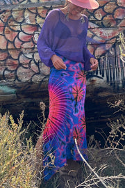 Preston Tie-dye Print Ruched Waist Stretch Slit Maxi Skirt