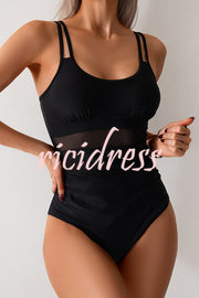 Fashion Waist Mesh Stretch One-piece Swimsuit