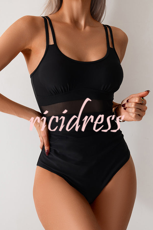 Fashion Waist Mesh Stretch One-piece Swimsuit