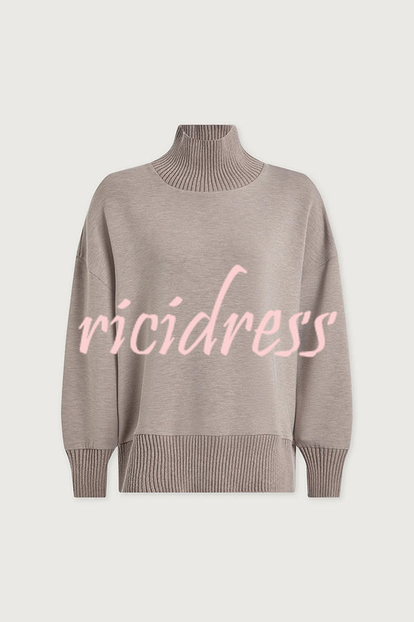 Berner High-Neck Long Sleeve Side Zipper Sweatshirt and Elastic Waist Pocketed Loose Pants Set