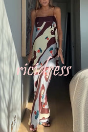 Loving Views Satin Unique Print a-line Tank and Elastic Waist Loose Pants Set