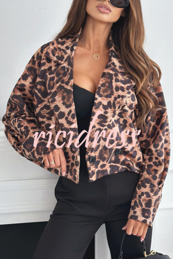 Leopard Print Long Sleeve Short Loose Casual Jacket