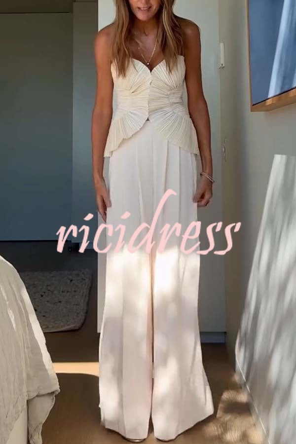 Show Exquisiteness Satin Pleated Heart-shaped Off Shoulder Halter Tank