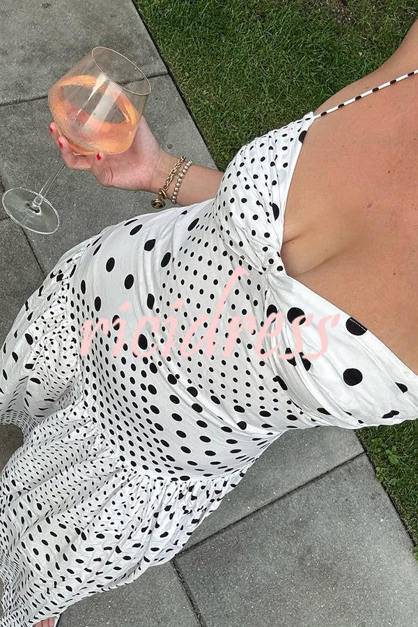 Polka Dot Print Halterneck Tie-stitched Slim Maxi Dress