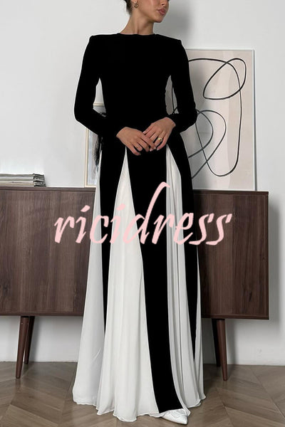 Getting Glam and Elegant Panelled Tulle Long Sleeve A-line Maxi Dress