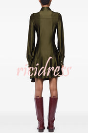 Marvis Button-embellished Long Sleeve Asymmetrical Drape Shirt Midi Dress