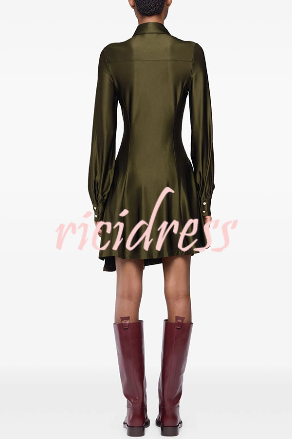 Marvis Button-embellished Long Sleeve Asymmetrical Drape Shirt Midi Dress