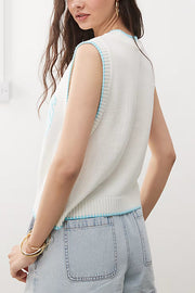 Marine Life Pattern Crew Neck Sleeveless Knit Tank Top