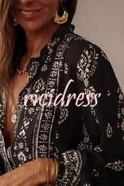 Unique Print Long-Sleeved Button-Up Elegant Shirt