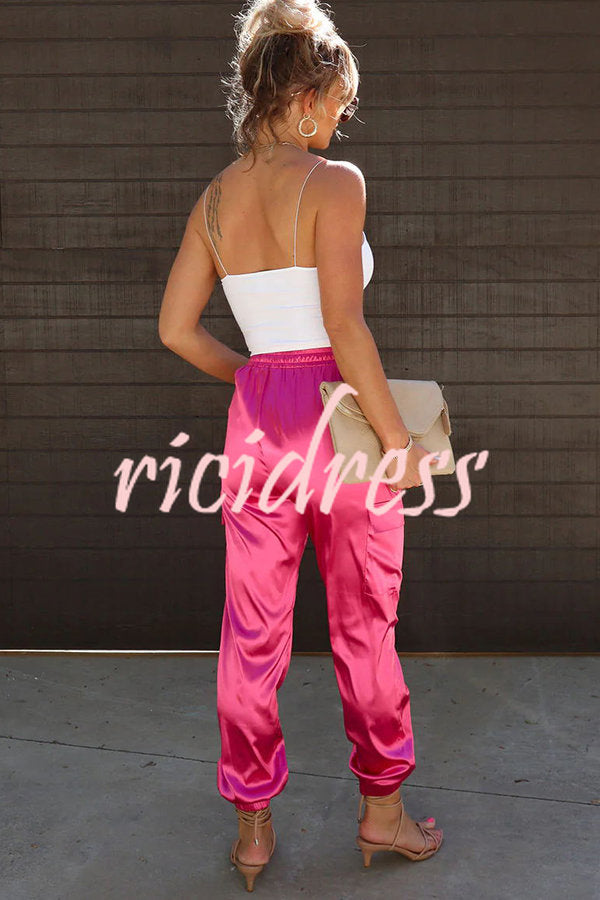 Something Great Satin Pocketed Elastic Waist Cargo Pants