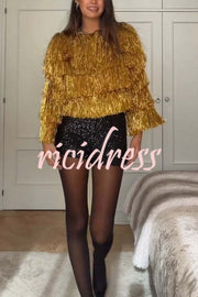 Start The Party Gold Foil Tassels Long Sleeve Jacket