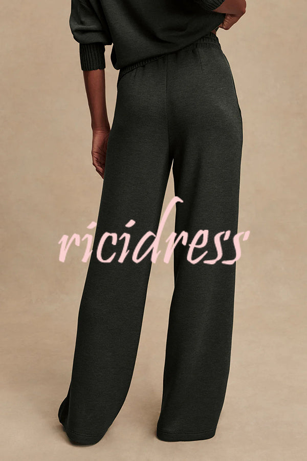 Barker High-Neck Long Sleeve Side Zipper Sweatshirt and Elastic Waist Pocketed Loose Pants Set