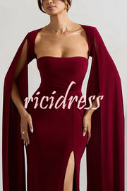 Elegant Goddess Square Neck Twisted Cape Sleeve Slit Maxi Dress