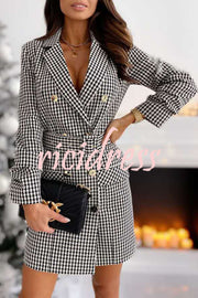 Christmas Check Belted Double Breasted Pocket Mini Dress