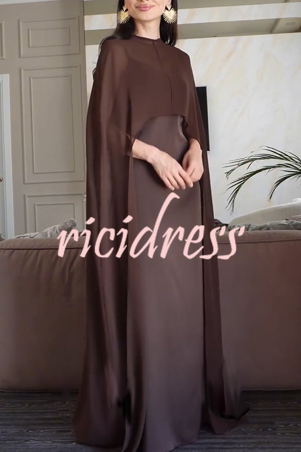 Moonlit Muse Sheer Chiffon High Low Cape Slip Maxi Dress