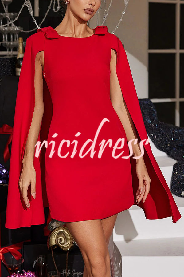 Dear Me Bow Detail Cape Pocket H-line Mini Dress