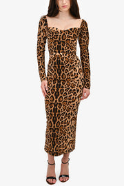 Leopard Print Long Sleeve Sexy Slim Fit Midi Dress