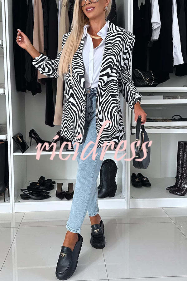 Choose Unique Leopard Print Lapel Long Sleeve Relaxed Blazer