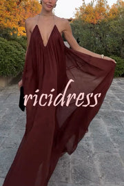 Flowing Lightweight Chiffon Chain Halter Neck Detail Backless A-line Maxi Dress