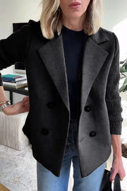 Fashion Lapel Stitching Long Sleeve Casual Button Loose Coat