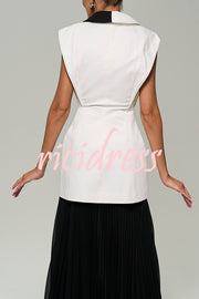 Modern Day Contrast Color Wide Sleeve Waisted Lapel Suit Vest