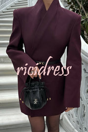 Solid Color Lapel Long Sleeve Casual Pocket Long Blazer