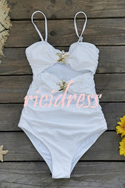 Solid Starfish Decoration Shawl and Cutout Stretch One-Piece Swimsuit