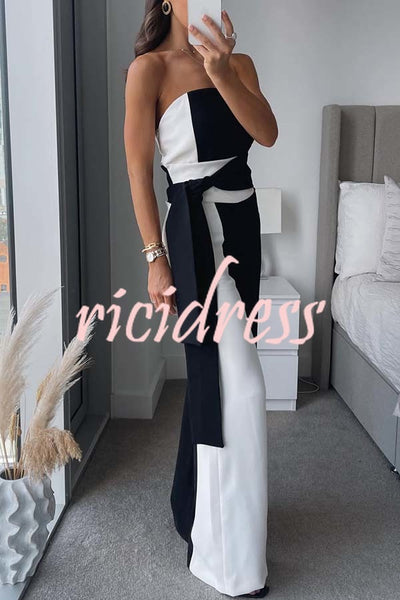 Social Hour Colourblock Tailored Bandeau Tie-up Waist Wide Leg Jumpsuit
