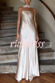 Satin Solid Color Elegant Strapless Slim Maxi Dress