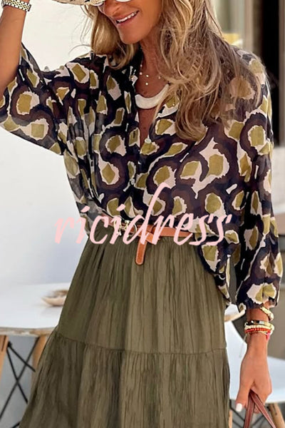 Unique Printed Lapel Button-down Loose Casual Shirt