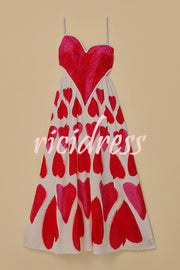 Full of Love Heart Shape Print Cutout Spaghetti Strap Backless Maxi Dress