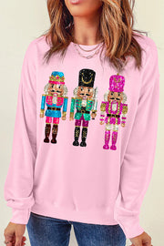 Christmas Soldier Sequin Loose Crew Neck Long Sleeve Sweatshirt