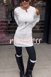 Various Ways Cutout Shoulder Long Sleeve Side Button Relaxed T-shirts