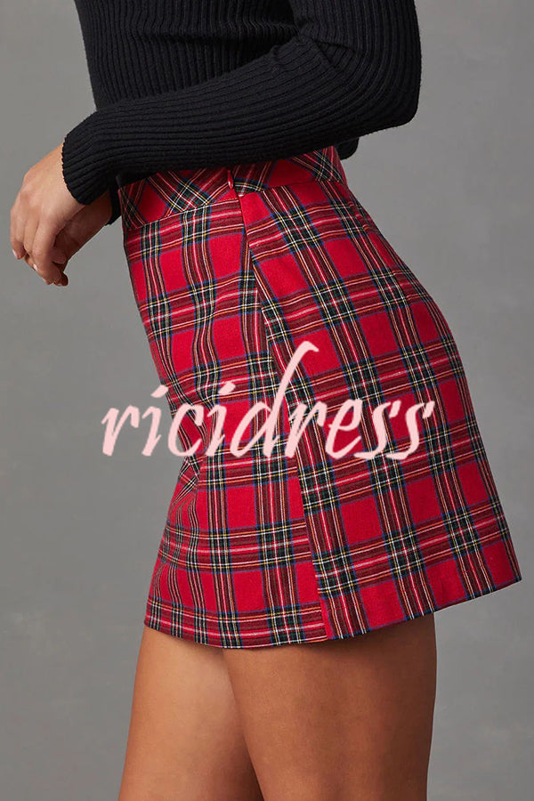 Gift Me Plaid Hidden Zip Structured Waistband Mini Skirt