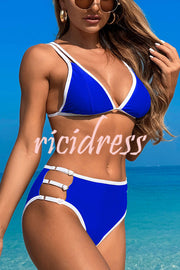 Contrast Color Lace-up Stretch Two-piece Bikini Swimsuit