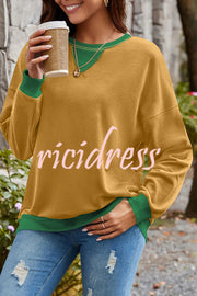 Fashionable Contrasting Color Loose Long-sleeved Casual Sweatshirt