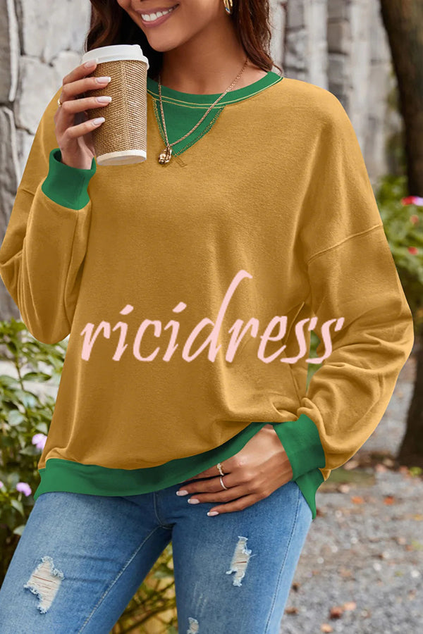 Fashionable Contrasting Color Loose Long-sleeved Casual Sweatshirt