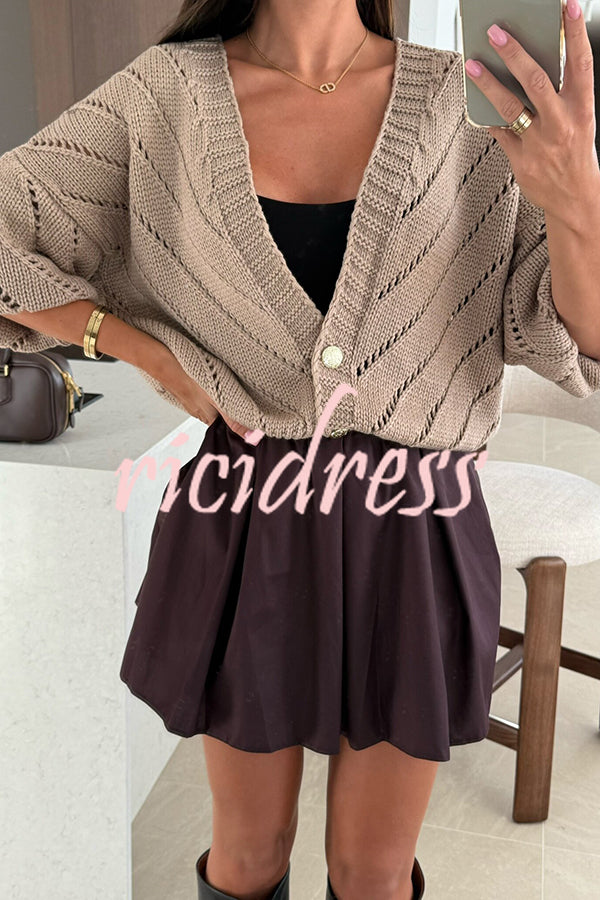 Fashion Hollow Knitted V-neck Button Loose Cardigan