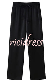 Fashionable Pleated Elastic Waist Tie Casual Pocket Wide-leg Pants