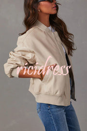 Solid Color Long Sleeve Loose Pocket Leather Jacket