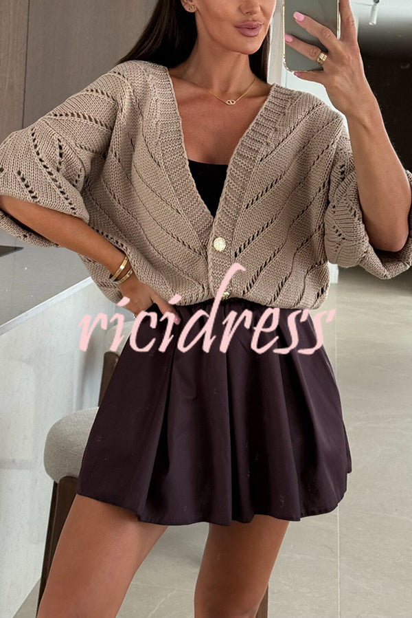 Fashion Hollow Knitted V-neck Button Loose Cardigan