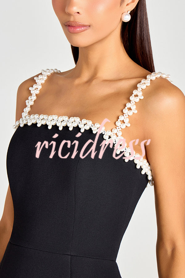 Lovers Kiss Pearl Trim Straps Pocketed Tulip Style Mini Dress