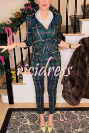 Embrace The Festival Plaid Twist Half Sleeve Shirt and Elastic Waist Pencil Pants Set