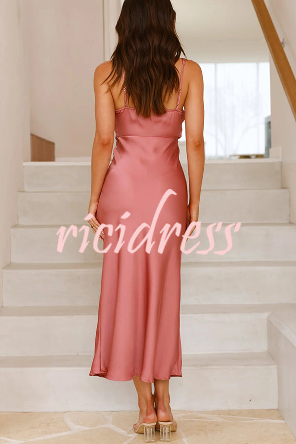 Satin Solid Color Elegant Sling Waist Open Back Maxi Dress