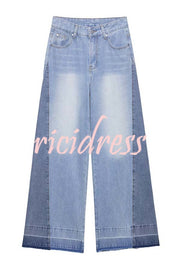 Ellison Denim Side Colorblock High Rise Pocket Wide Leg Jeans
